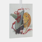 魔女のキス：ハロウィーンのハロウィーンのカボチャのちょうちん ガラスオーナメント (正面右)