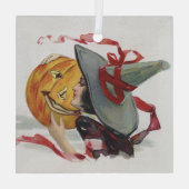 魔女のキス：ハロウィーンのハロウィーンのカボチャのちょうちん ガラスオーナメント (裏面)