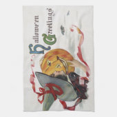 魔女のキス:ハロウィーンのハロウィーンのカボチャのちょうちん キッチンタオル (縦)