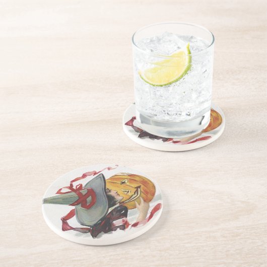 魔女のキス:ハロウィーンのハロウィーンのカボチャのちょうちん コースター (側面)