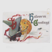 魔女のキス：ハロウィーンのハロウィーンのカボチャのちょうちん ゴルフタオル (横)