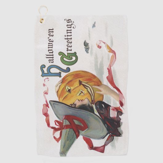 魔女のキス：ハロウィーンのハロウィーンのカボチャのちょうちん ゴルフタオル (正面)