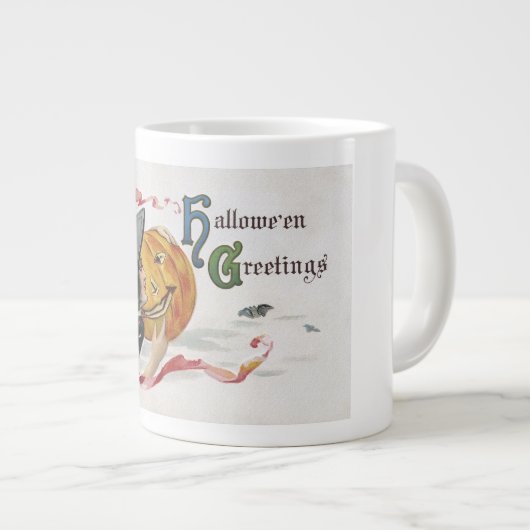 魔女のキス：ハロウィーンのハロウィーンのカボチャのちょうちん ジャンボコーヒーマグカップ (正面右)