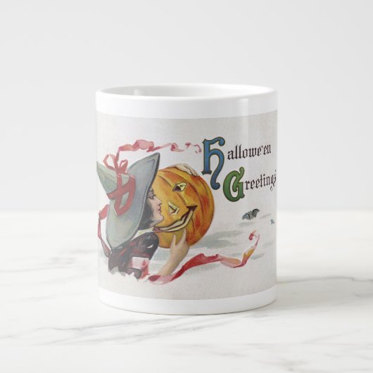 魔女のキス:ハロウィーンのハロウィーンのカボチャのちょうちん ジャンボコーヒーマグカップ (正面)