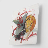 魔女のキス：ハロウィーンのハロウィーンのカボチャのちょうちん スクエア壁時計 (傾斜)