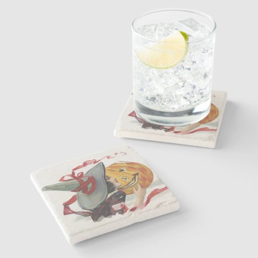 魔女のキス:ハロウィーンのハロウィーンのカボチャのちょうちん ストーンコースター (横)