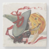 魔女のキス:ハロウィーンのハロウィーンのカボチャのちょうちん ストーンコースター (正面)