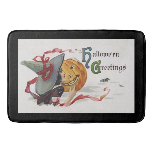 魔女のキス：ハロウィーンのハロウィーンのカボチャのちょうちん バスマット (正面)