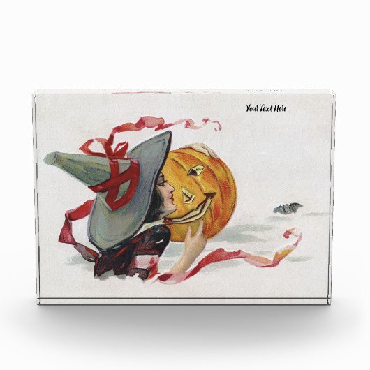 魔女のキス:ハロウィーンのハロウィーンのカボチャのちょうちん フォトブロック (正面)