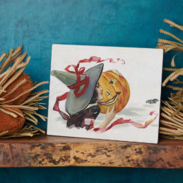 魔女のキス：ハロウィーンのハロウィーンのカボチャのちょうちん フォトプラーク