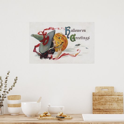 魔女のキス：ハロウィーンのハロウィーンのカボチャのちょうちん ポスター (キッチン)