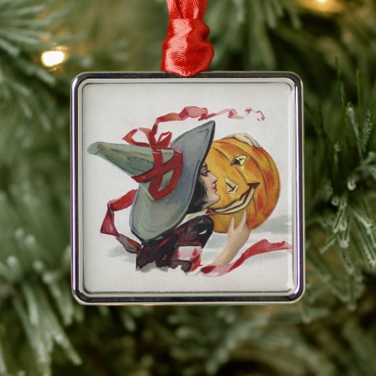 魔女のキス:ハロウィーンのハロウィーンのカボチャのちょうちん メタルオーナメント (ツリー)