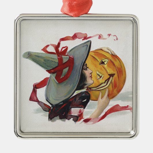 魔女のキス:ハロウィーンのハロウィーンのカボチャのちょうちん メタルオーナメント (正面)