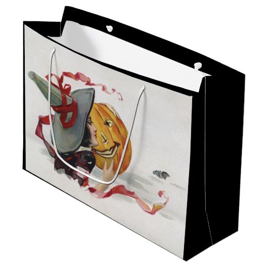 魔女のキス：ハロウィーンのハロウィーンのカボチャのちょうちん ラージペーパーバッグ (正面アングル)