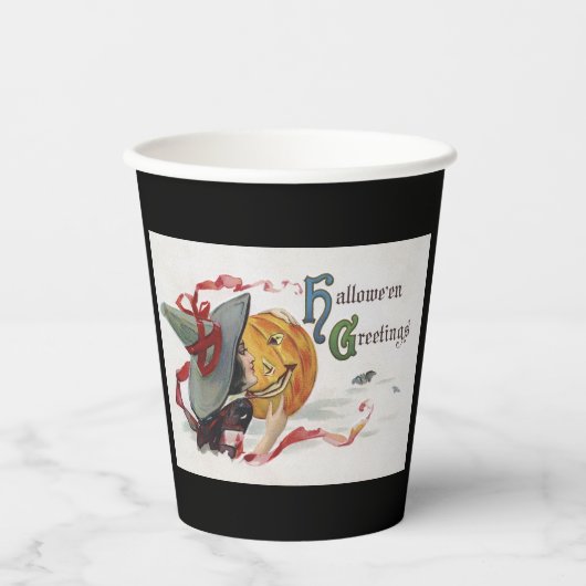魔女のキス：ハロウィーンのハロウィーンのカボチャのちょうちん 紙コップ (正面)