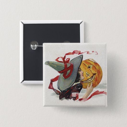 魔女のキス：ハロウィーンのハロウィーンのカボチャのちょうちん 缶バッジ (正面&裏面)