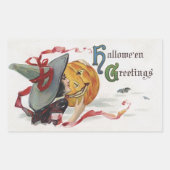 魔女のキス：ハロウィーンのハロウィーンのカボチャのちょうちん 長方形シール (正面)