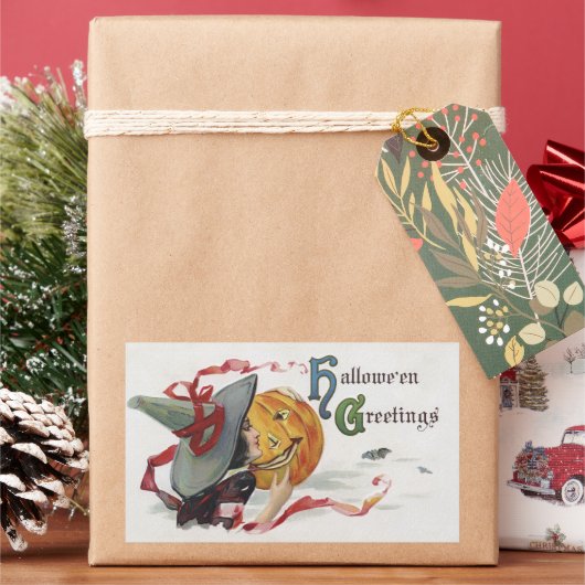 魔女のキス：ハロウィーンのハロウィーンのカボチャのちょうちん 長方形シール (クリスマス)