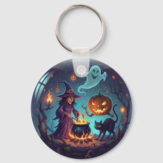 魔女のハロウィンの夜の魔法 キーホルダー (正面)