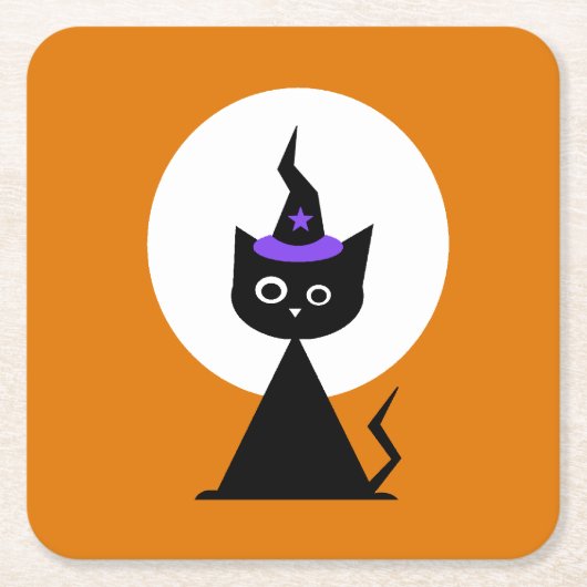 魔女のハロウィン猫 スクエアペーパーコースター (正面)