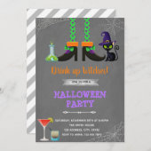 魔女のハロウィーンの招待状を飲む サンキューカード (正面/裏面)