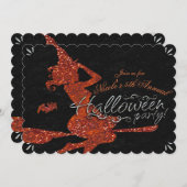 魔女のホウキで飛ぶ ハロウィンパーティー 招待状 (正面/裏面)