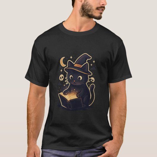 魔女の不気味な猫のマジックサークル Tシャツ (正面)