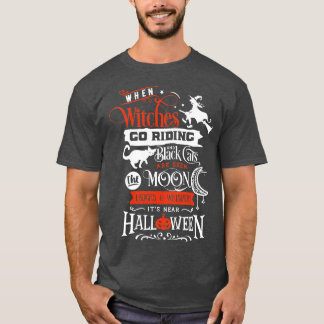 魔女の乗馬と黒猫のハロウィン Tシャツ