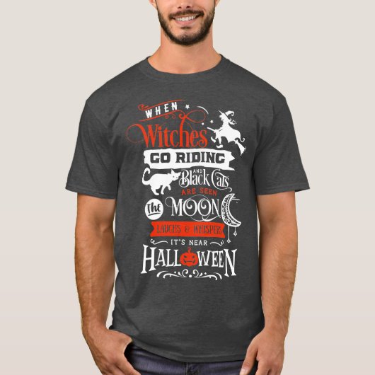 魔女の乗馬と黒猫のハロウィン Tシャツ (正面)