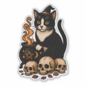 魔女の使い魔 - タキシード猫と魔法鍋 シール (正面)