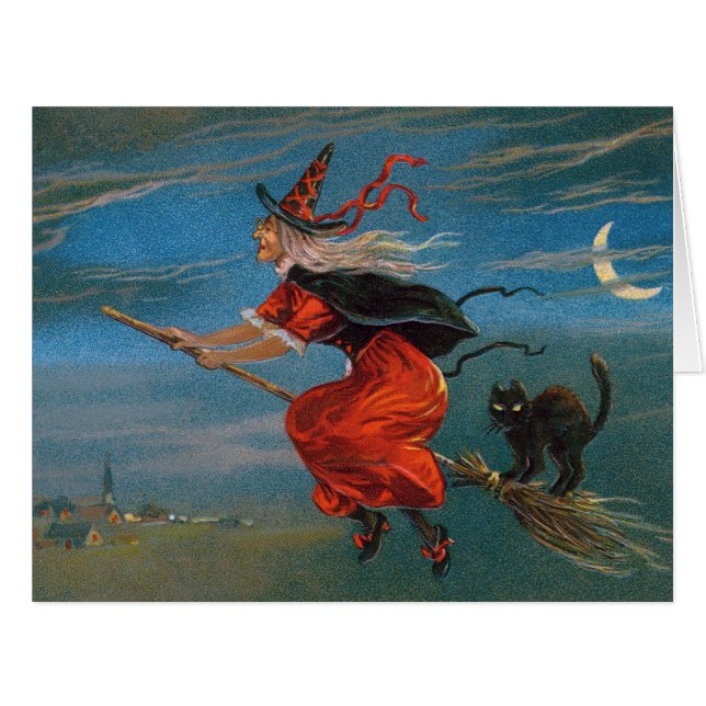 魔女の使い魔 黒猫のハロウィン ほうきに乗って (正面横)
