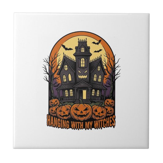 魔女の友達 ハロウィン お化け屋敷 Tシャツ_1 タイル (正面)