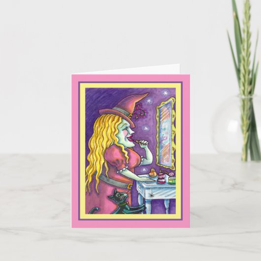 魔女の口紅、香水と爪、 ネイルのポリッシュおもしろい空白の、 シーズンカード (正面)