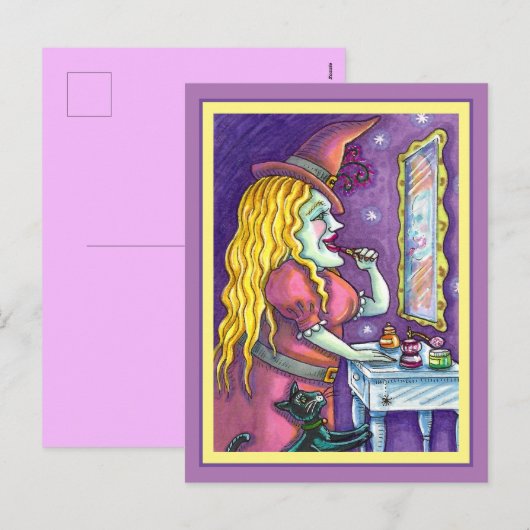 魔女の口紅、香水&爪、 ネイルポリッシュおもしろい、かわいい シーズンポストカード (正面/裏面)