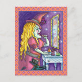 魔女の口紅、香水&爪、 ネイルポリッシュおもしろい、かわいい シーズンポストカード (正面)