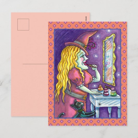 魔女の口紅、香水&爪、 ネイルポリッシュおもしろい、かわいい シーズンポストカード (正面/裏面)