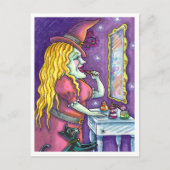 魔女の口紅、香水&爪、 ネイルポリッシュおもしろい、かわいい シーズンポストカード (正面)