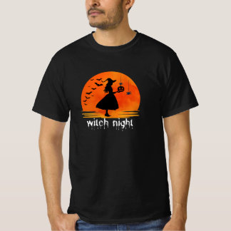 魔女の夜のかぼちゃクモ満月シルエット H Tシャツ