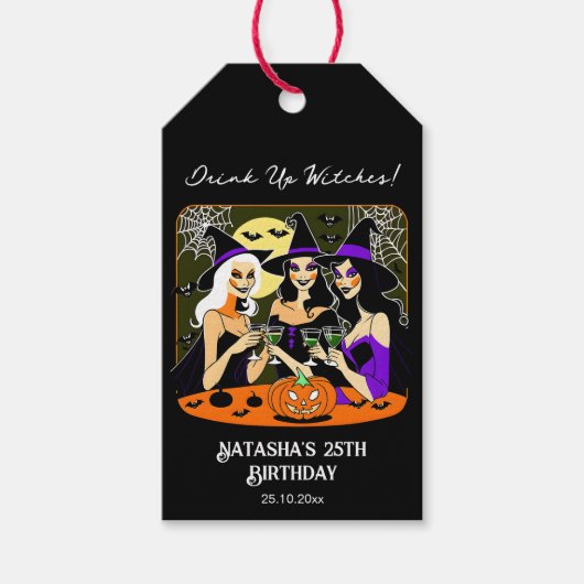 魔女の大人ハロウィーン誕生日パーティーを飲む ギフトタグ (正面)