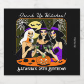 魔女の大人ハロウィーン誕生日パーティーを飲む スパークリングワインラベル (シングルラベル)