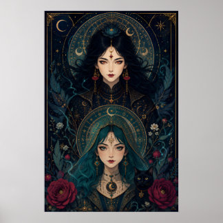 魔女の姉妹 – ゴシック アール・ヌーヴォー ファンタジー ポスター