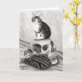 魔女の子猫ネコスカルゴシックゴシックファンタジーアート カード (黄色い花)