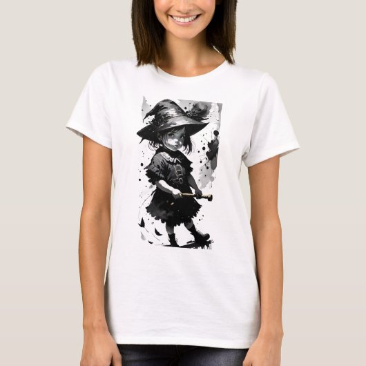 魔女の子 黒インクスプラッターTシャツ Tシャツ (正面)
