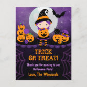 魔女の少女とカボチャのハロウィンパーティー感謝 ポストカード (正面)