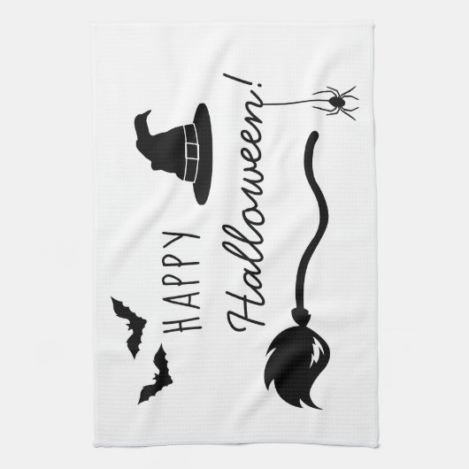魔女の帽子とクモとこうもりのハロウィン キッチンタオル (縦)