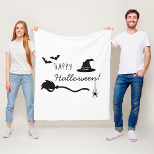 魔女の帽子とクモとこうもりのハロウィン フリースブランケット