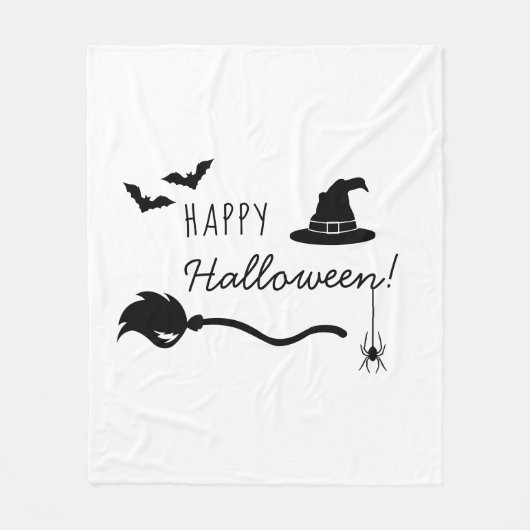 魔女の帽子とクモとこうもりのハロウィン フリースブランケット (正面)