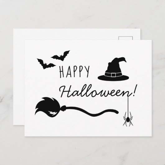 魔女の帽子とクモとこうもりのハロウィン ポストカード (正面/裏面)