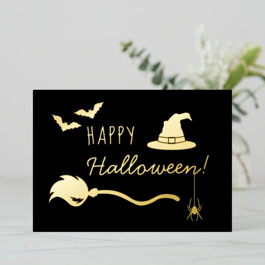 魔女の帽子とクモとこうもりのハロウィン 箔シーズンカード (立ち正面)