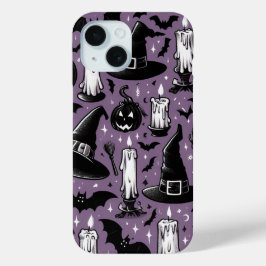 魔女の帽子とコウモリ iPhone 15ケース